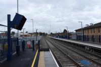 Bicester Town, looking away from Oxford and towards the new curve beyond the level crossing.<br><br>[Peter Todd 09/01/2016]