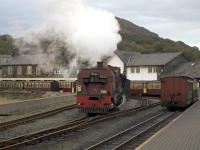 WHR loco number 138, an NGG16 Garrett, on shunting duties at Porthmadog after bringing in the afternoon train from Caernarfon on 18th October 2017.<br><br>[Colin McDonald 18/10/2017]