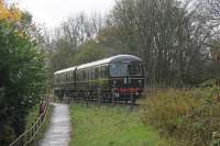 The newly restored Cravens DMU slows for the Summerseat stop on 4th November 2017. It is sobering to think that from over 400 Cravens DMU vehicles built only one power car and two driving trailers have survived. <br><br>[Mark Bartlett 04/11/2017]