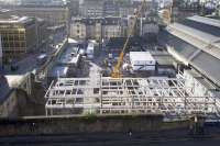 Bird's eye view of the progress in mid November 2017 on the construction of new permanent buildings at the east side of the station. <br><br>[Colin McDonald 18/11/2017]