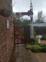 Not far from the former ticket platform in Callander is an interesting set of railway relics; Signal, E&G milepost and sign. Wow.<br><br>[John Yellowlees 28/08/2017]