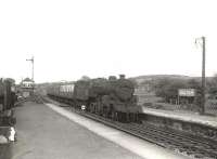 <I>Crab</I> 2-6-0 42833 arriving at Lugton on Saturday 26 May 1956 with a St Enoch - Kilmarnock semi-fast. [Ref query 19 November 2017] <br><br>[G H Robin collection by courtesy of the Mitchell Library, Glasgow 26/05/1956]
