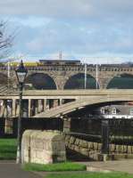 66744 crossing the Royal Border Bridge with an engineers train from Tyne Yard to Millerhill on 25th October 2017.<br>
<br>
<br><br>[Alastair McLellan 25/10/2017]