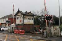 <I>Progress has a sad side.</I> The little gate box at Carleton Crossing is dismantled by contractors on 21st November 2017, ten days after it signalled its last train. It is believed the roof section was removed to allow the small lever frame to be lifted out and the various instruments have been  recovered for use elsewhere. Blackpool No.2 was the first box to be demolished and the contractors are expected to move on to Poulton No.3 after this task.<br><br>[Mark Bartlett 21/11/2017]