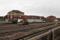 Rather symbolically, a bulldozer trundles past the site of Blackpool No. 2 on 21st November 2017. The old L&Y box had been swept away a few days previously and trackwork quickly lifted as a new layout is planned. Smaller instruments were removed for further use but the rest of the structure and the lever frame were broken up on site. <br><br>[Mark Bartlett 21/11/2017]