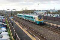 1V37, a Manchester Picadilly to Milford Haven service formed by a Class 175 unit, seen approaching Neath on 10th November 2017<br>
<br>
<br><br>[Alastair McLellan 10/11/2017]