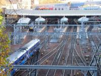 The 0910 ex-Glenrothes with Thornton about to enter platform 16 at Waverley on 16 November 2017. Note the red 'STOP' ground signal at the entrance to platform 12 where extension work is currently taking place.<br><br>[F Furnevel 16/11/2017]