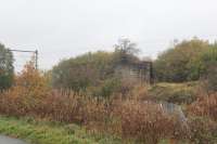 I think this is the only visible evidence of the Drumpellier Branch. The picture is of one of the pillars of the viaduct  which carried the Drumpellier branch over the Glasgow and Coatbridge Railway (NB) at Bargeddie to Cuilhill Gullet on the Monkland Canal. The view looks north with the canal not far beyond the open railway.<br><br>[Alastair McLellan 05/11/2017]