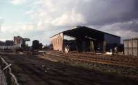 Construction of the B&KR station and first shed at Boness on 17 February 1982. <br><br>[John McIntyre 17/02/1982]