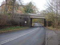 Looking north to the poorly maintained and narrow width ECML over-bridge across the A167 Northallerton Road, a short distance to the south of Croft on Tees village. The large Tees Bridge, over the River Tees, lies approx 100m to the right.<br><br>[David Pesterfield 19/11/2017]