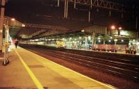 A southbound Inter City service, with a DVT leading, calls at Crewe on a late September evening in 1991.<br><br>[John McIntyre 16/09/1991]