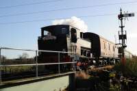 The Swindon and Cricklade Rly held its first Santa Specials day of the 2017<br>
season on 25th November 2017. Barclay 0-6-0ST 2138 <I>Swordfish</I> provided the steam power, top and tailed with a diesel shunter, seen here at Hayes Knoll. <br>
<br><br>[Peter Todd 25/11/2017]