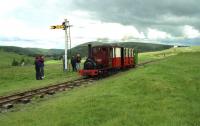 Irish Mail, Quarry Hunslet No. 823 waits with a train at the end of the line on the Lowther Railway in May 1993.<br><br>[John McIntyre /05/1993]