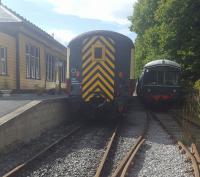 The view west at Milton of Crathes with a diesel hauled service left and the battery train right.<br><br>[John Yellowlees 12/09/2017]