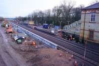 Site update Kirkham and Wesham 09 December 2017 - Work has started on the renewal of the platform walls on the original island platform while the wall has appeared for the new platform 3. The track has now been positioned through platform 3 as well.<br><br>[John McIntyre 09/12/2017]