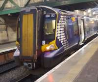 Electric 380 113 at Waverley, about to run through to Glasgow Queen Street <b>High Level</b>.<br><br>[John Yellowlees 10/12/2017]