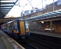 Electric 380 004 eastbound at Haymarket.<br><br>[John Yellowlees 10/12/2017]