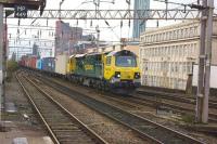 A Freightliner class 70 hauled container service from Trafford Park approaching Manchester Oxford Road on 20 October 2017 with a consignent for Southampton Maritime Terminal. [Ref query 10 December 2017]<br><br>[John McIntyre 20/10/2017]