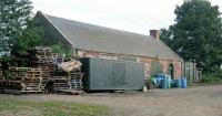 Goods offices at Fyvie station in 1999. A modern goods shed still exits to the right of this (out of shot) and the station was even further of to the right, of which nothing but some platform edging remains. [Ref query 11 December 2017]<br><br>[Ewan Crawford //1999]