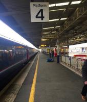 Looking along platform 4 at Plymouth on 6 December 2017, with the 1256 First Great Western service to London Paddington boarding.<br><br>[Ross Wilson 06/12/2017]