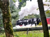 HSB 99 7237-3 taking the 15:06 train out of Drei Annen Hohne to Brocken on 19 September 2017. From here to the summit is 19 kilometres and a height difference of 585 metres, an average gradient of 1 in 32.5, so the loco, one of a batch built in the 1905s, has to work hard!<br><br>[Norman Glen 19/09/2017]