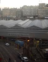 The big sign for the station, at unusual angle, seen from Waterloo Place.<br><br>[John Yellowlees 23/10/2017]