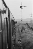 Looking north from the 'Buchan Belle' railtour as it nears Dyce distant signal on the Fraserburgh branch on 1st June 1974.<br>
<br>
<br><br>[Bill Roberton 01/06/1974]