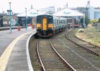 Anglia 150237 waiting to leave Great Yarmouth platform 4 in July 2002 with an early evening service to Norwich.<br><br>[Ian Dinmore 19/07/2002]