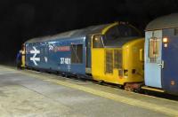 37401 has just arrived from Carlisle in Platform 3 at Barrow-in-Furness, but had been delayed at Park South Junction waiting for the single line to clear. Hence there is a quick turnaround and the driver is climbing aboard for the return journey. 2C47 is the 1731hrs departure for Carlisle, the last northbound Class 37 of the day. 13th November 2017. <br><br>[Mark Bartlett 13/11/2017]