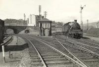 Stanier 3P 2-6-2T 40189 of Dawsholm shed about to run through Dalreoch Junction on 20 April 1957 with a train off the Balloch branch bound for Carmyle.   <br><br>[G H Robin collection by courtesy of the Mitchell Library, Glasgow 20/04/1957]