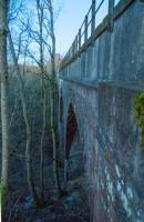 View north up the west side of the disused Ale Water Viaduct. The viaduct is a mile north of the former Belses station and hides in the steeply sided wooded glen of the Ale Water, only really visible when the trees are without leaves.<br><br>[Ewan Crawford 27/12/2017]
