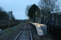 <I>Next train in.......about a month</I>. Moss Side on 29th December 2017, with the platform padlocked off (but lights on) and a stop light on the tracks on both sides of the level crossing. Blackpool South branch services are scheduled to resume on 29th January 2018 when the Preston to Kirkham line also reopens. <br><br>[Mark Bartlett 29/12/2017]