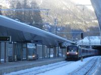 Bahn Touristik Express from Den Hagg enters St Anton am Arlberg on 23rd December 2017, running some 50 mins late due to international problems according to the station announcer. This train is basically a sleeper/ couchette train departing on a Friday evening bringing skiers to the Alps.<br>
<br>
<br><br>[Alastair McLellan 23/12/2017]
