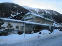 Platform view of the old station in St Anton am Arlberg on 23rd December 2017. The railway originally ran through the centre of town but this caused traffic problems and in 2001 a new 6km section of track was built to divert the line and a new station replaced the 1884 structure, which is now part of the Post Hotel. <br>
<br>
<br><br>[Alastair McLellan 23/12/2017]