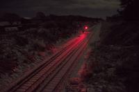 Red for danger. A signal lights the snowy track at the former Tynehead station. The view looks south.<br><br>[Ewan Crawford 27/12/2017]