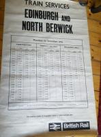 The British Rail logo looks a little incongruous on this 1966 timetable<br>
poster, but in fact it's the rest of the content which was by then 'old<br>
image'. The poster is for use at the three stations on the Corstorphine branch<br>
and shows both arrivals and departures for each direction for each station.<br>
It takes a while to work out what's going on and it's hard to see how this<br>
was thought easier to follow than a straight timetable.<br>
<br><br>[David Panton //1966]