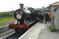 Ex-GWR Collett 0-6-0 3205 with a <I>Golden Jubilee</I> special at Totnes Riverside on the South Devon Railway in 2002.<br><br>[Ian Dinmore 04/06/2002]