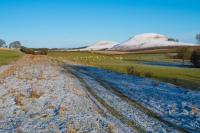 A deserted trackbed on a sunny day. (And most importantly dry and without brambles/forest.) Bliss. The view looks north to Hassendean with the Minto hills forming a backdrop.<br><br>[Ewan Crawford 27/12/2017]