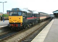 31459 <I>'Cerberus'</I> on hire from Fragonset Rail waiting to leave Westbury on 2 August 2002 with a shuttle service to Weymouth. Sister locomotive 31602 <I>'Chimaera'</I> is on the other end of the train.<br><br>[Ian Dinmore 02/08/2002]