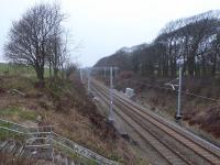 Electrification progress at Weeton, viewed from the over bridge by the site of the signal box on 9th January 2018. The line is scheduled to be reopened at the end of March. [See image 19299] for an earlier view from the same spot.  <br><br>[Mark Bartlett 09/01/2018]