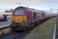 67007 at Platform 1 in Inverness, after its 186 minute late arrival with the Caledonian Sleeper on 6th January 2018.<br>
<br>
<br><br>[Bill Roberton 06/01/2018]