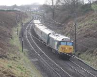 50008 <I>Thunderer</I> with three former GWR HST coaches, and two barrier vans, negotiates the reverse curves at Forton on 18th January 2018. This was 5Z50, a special working from Leicester to Craigentinny Depot via the WCML. <br><br>[Mark Bartlett 15/01/2018]