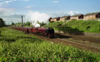 Stanier Coronation Class pacific No.6233 Duchess of Sutherland heads south at Farington on the WCML with a railtour to Crewe on 22 May 2004.<br><br>[John McIntyre 22/05/2004]