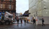 The side entrance of Glasgow Queen Street station during the extensive refurbishment works. 19th January 2018. For the view 11 years earlier [see image 15034].<br>
<br><br>[Beth Crawford 19/01/2018]