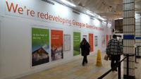 Information boards concealing the work underway at Glasgow Queen Street on 19th January 2018. <br>
<br><br>[Beth Crawford 19/01/2018]