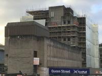 Preparations for the demolition of Consort House in late January 2018.<br>
Three specialist lightweight excavators have now been lifted on to the roof and the main structural demolition work should be apparent shortly,<br><br>[Colin McDonald 25/01/2018]