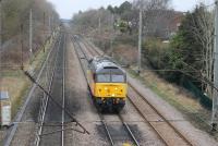 Colas liveried (but now GBRf owned) 47749 ran light engine from Craigentinny to the East Lancashire Railway on 22nd January 2018. The Brush Type 4 is seen here running alongside the Up Loop at Oxheys on the approach to Preston and returned north to Mossend via the WCML later that same day with empty coaching stock.  <br><br>[Mark Bartlett 22/01/2018]