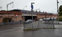 Quirky pedestrian barriers outside the entrance to Dumbarton Central in January 2018.<br><br>[Beth Crawford 19/01/2018]