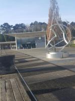 The new Corby station with an attractive sculpture on the forecourt area. <br>
<br>
<br><br>[John Yellowlees 07/12/2017]