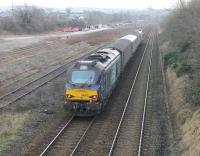 68003 <I>Astute</I> is on the rear of a three coach Class 68 driver training special that has just operated over the Cumbrian Coast line and will shortly terminate in Carnforth loops before returning by the same route. 68029 was the lead locomotive. 12th January 2018. <br><br>[Mark Bartlett 12/01/2018]